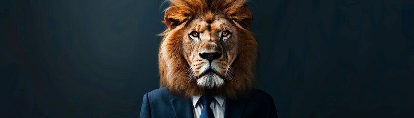 A lion in a business suit, commanding the corporate jungle , hyper realistic, low noise, low texture