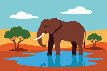Fototapeta na wymiar Africa, Botswana, Chobe National Park, African Elephant (Loxodonta Africana) stands at edge of water hole in Savuti Marsh vector