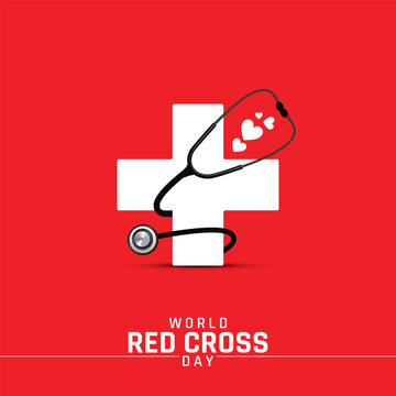World Red Cross Day creative concept idea editable vector illustration, Logo with heart medical sign and stethoscope 8th May Red Cross health care doctor medical nurse concept