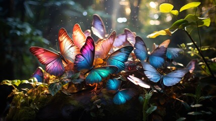 Colorful butterflies perched on a lush green field - Powered by Adobe