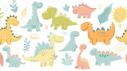 Colorful cartoon dinosaurs in a playful pattern.