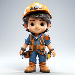 3D Render of Cute Little Boy Wearing Construction Worker Uniform