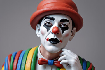 Portrait of clown is a  mime with painted face in a silent expression. - 793816195