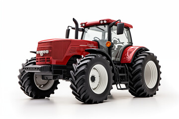 Agricultural red tractor on white background. Topics related to agriculture. Topics related to the agricultural world. Image for graphic designer. Agricultural job offer. Organic farming.