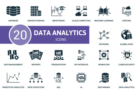 Data analytics set. Creative icons.