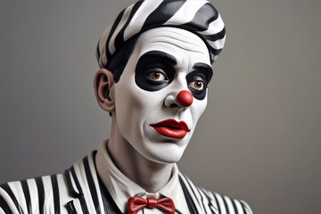 Clown is a  mime with painted face in a silent expression. - 793816575