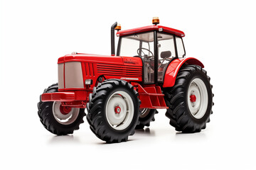 Agricultural red tractor on white background. Topics related to agriculture. Topics related to the agricultural world. Image for graphic designer. Agricultural job offer. Organic farming. 