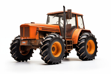 Obraz premium Agricultural tractor on white background. Topics related to agriculture. Topics related to the agricultural world. Image for graphic designer. Agricultural job offer. Organic farming.
