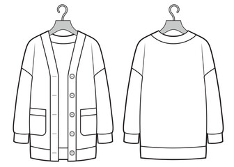 Classic cardigan on a wooden hanger. Accessory for storing apparel.