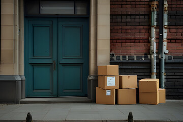 boxes beside a door