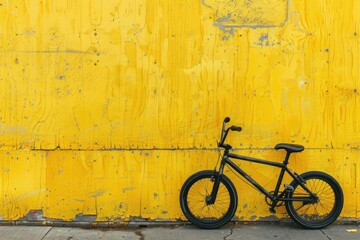 Image from the early 2000s: a black BMX bike leaning against a yellow wall.