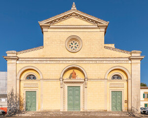 The ancient church of San Lorenzo in the historic center of Fauglia, Pisa, Italy  - obrazy, fototapety, plakaty