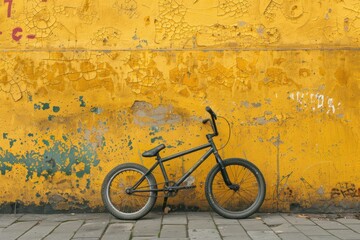 black bicycle near a yellow wall