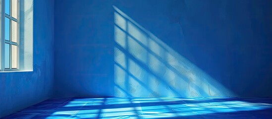 Electric blue sunlight creates geometric shadows on floor from window - Powered by Adobe