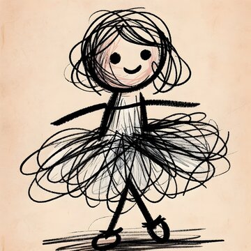 childlike drawing of a balerina scribble scribbly illustration generative ai