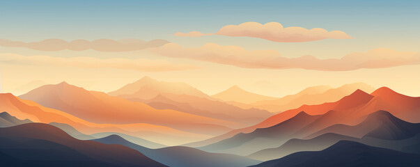 Abstract landscape with mountains and hills, panoramic view, generated ai