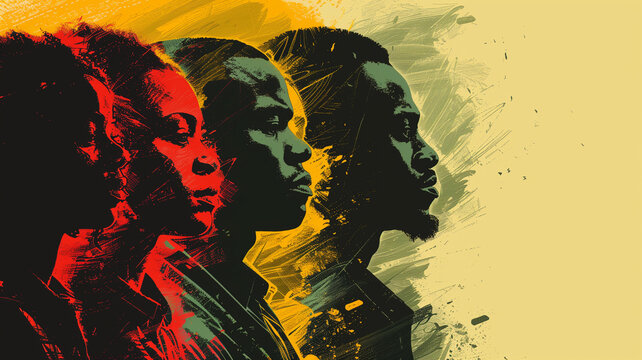 Juneteenth Freedom Day Abstract silhouettes of african american men and women. Celebrate freedom from slavery