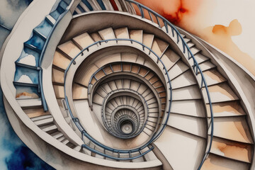 Wooden spiral staircase vintage and architecture. Chic swirl staircase spiral.