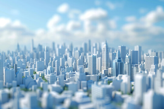Aerial view of cityscape with high rise buildings under blue sky. Modern city downtown panorama