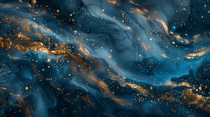 Fluid art texture with blue and gold hues swirling together.