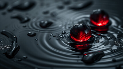 Red Water Drop and Blood Droplets. - obrazy, fototapety, plakaty