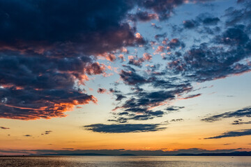 Fototapeta premium Sunset at the Western side. Exploring Thasos island with camera, Northern Greece. Autumn perspective of photographer