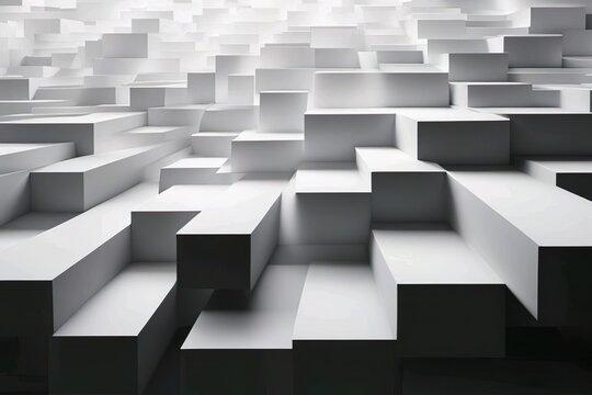 Abstract seamless monochrome horizontal texture layered background from rectangular shapes. 3D, minimalist style