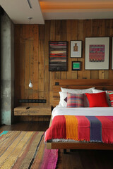 Obraz na płótnie Canvas modern contemporary bedroom interiorwooden with frame photo artwork 