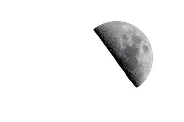 Photograph of the moon in the crescent phase in which you can see the craters and asteroid impacts....