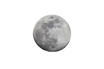 Photograph of the full moon in which you can see the craters and asteroid impacts. The photo was taken with a telescope and a camera.Transparent background