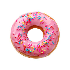 Pink glazed donut isolated on transparent background