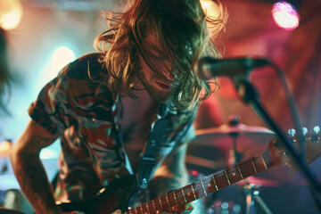 Crazy rockers at rock concert in night club heavy metal performance rock and roll lifestyle Generative AI