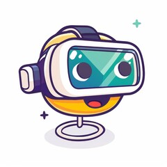 Naklejka premium A cartoon character wearing a VR headset and smiling