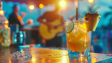 Tropical Cocktail at a Vibrant Beach Bar