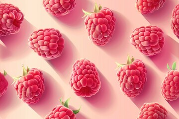 Vibrant Fresh Raspberries on a Pink Background - Fruit Pattern