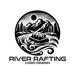 River Rafting Vector Logo Design
