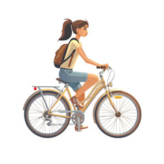 Obraz premium A girl riding a bicycle, a flat illustration isolated on a white background