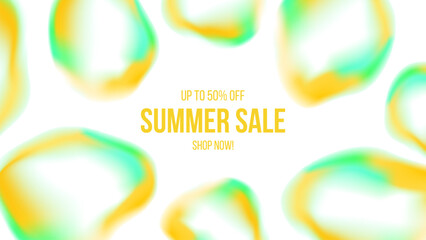 Summer Sale Banner. Summertime Sale promotion background with vibrant bubbles. Vivid fluid blurred colors. Yellow and green color gradients. Vector illustration.
