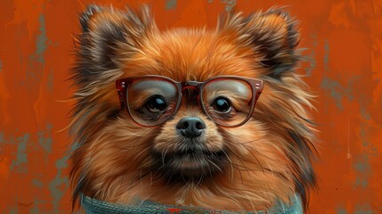 Fototapeta na wymiar Handwritten My Best Friend lettering with cute Pomeranian dog in glasses. Funny pet or puppy face illustration for t-shirts or apparel.