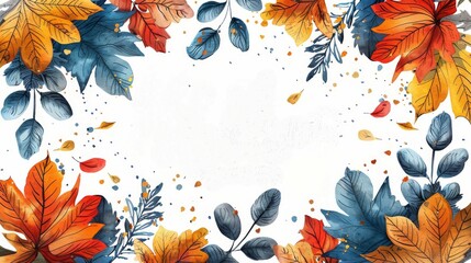 A flat frame illustration of an autumn scene with an inscription and a wreath of leaves isolated on a white background. Card, postcard or greeting card design element.