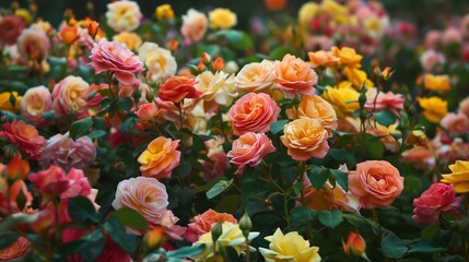 A symphony of colors as Floribunda roses bloom in unison.