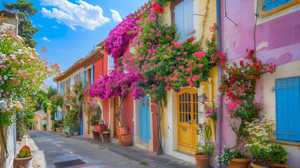 Colorful architecture with blooming flowers 
