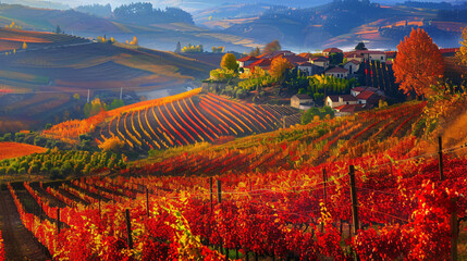 Colorful autumn vineyards in Douro river valley 