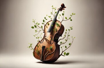 a cello from which branches and leaves are growing