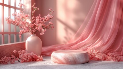 Pink Flowers in Vase on Table