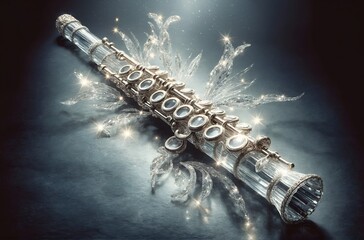 a flute carved from crystal, featuring sparkling reflections