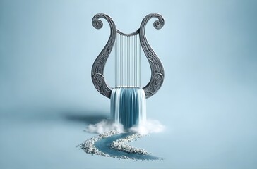 a harp from which a small river flows