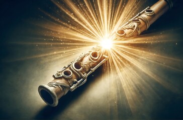 an ancient flute emitting a bright light