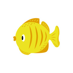 Vector hand drawn cute fish in flat style. Vector illustration for icon, logo, print, icon, card, emblem, label. Aquarium.