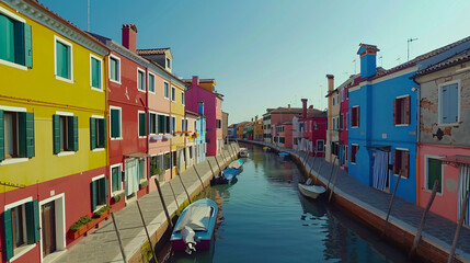 Colorful houses on the canal in Burano island Venice I - obrazy, fototapety, plakaty